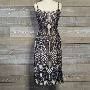 BCBGMaxAzria Alese Midi Geometric Uneven Hem Spaghetti Straps Fully Line…